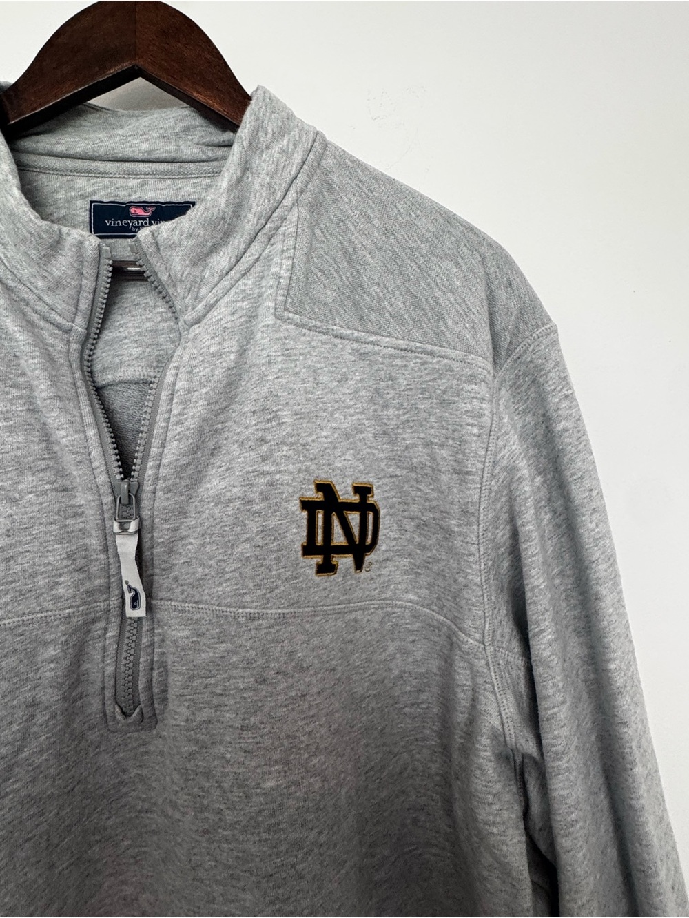 Vineyard Vines Light Gray Quarter-Zip Pullover with ND Crest
